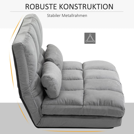 Adjustable 2-in-1 floor chair & bed with backrest, gray velvet