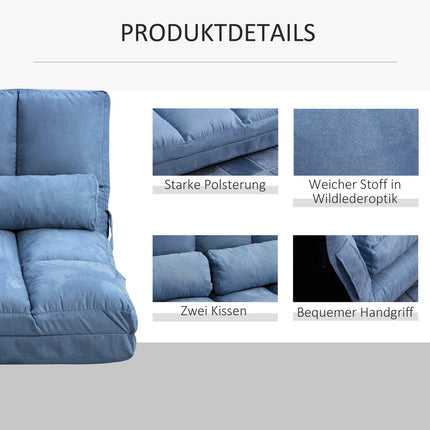 Convertible floor chair bed, 3-position adjustable, velvet blue