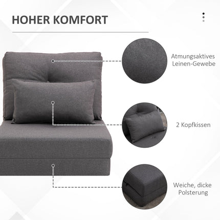Adjustable folding sofa bed Chair with cushions - Linen