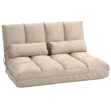 Adjustable Beige Velvet Floor Chair bed with backrest