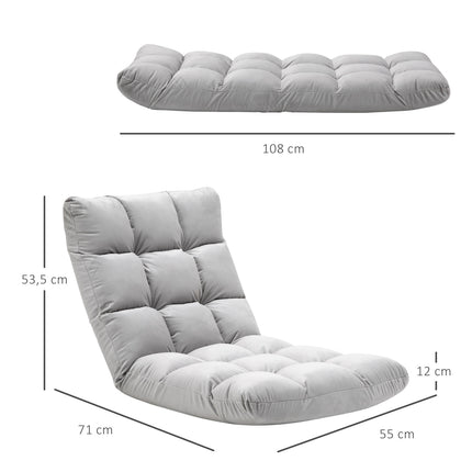 Adjustable 3-in-1 Floor Chair, 13-position Sun Lounger - Grey