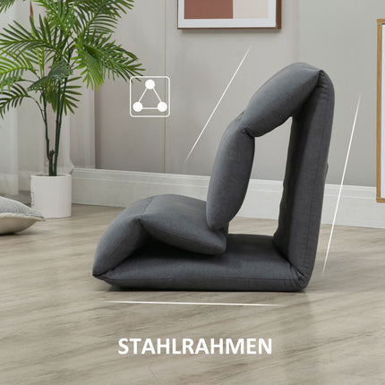 Adjustable floor chair, folding and collapsible, dark gray