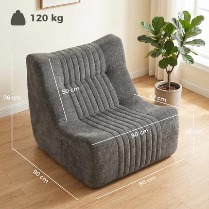 Floor Chair with Backrest, Chenille, Chestnut Gray, Side Pockets