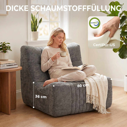 Floor Chair with Backrest, Chenille, Chestnut Gray, Side Pockets