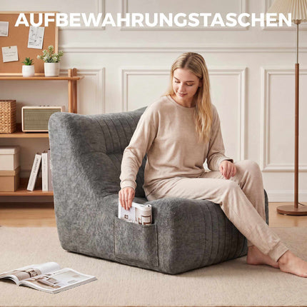 Floor Chair with Backrest, Chenille, Chestnut Gray, Side Pockets