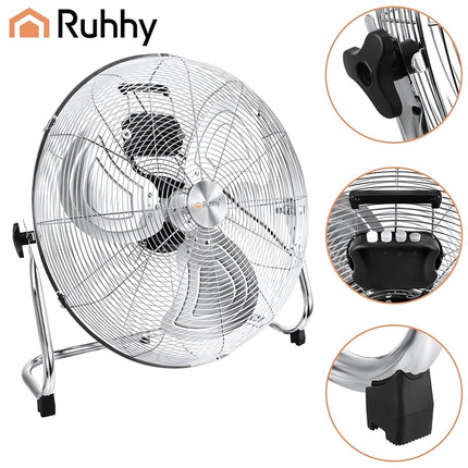 Floor Fan 50 cm 130 W with 3 Speeds and Metal Body, Aluminium Blades