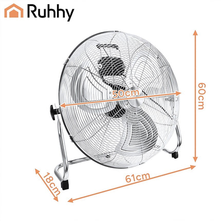 Floor Fan 50 cm 130 W with 3 Speeds and Metal Body, Aluminium Blades