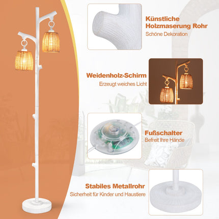 Floor Lamp 165 cm, Dimmable 2-Light, Wicker Shade