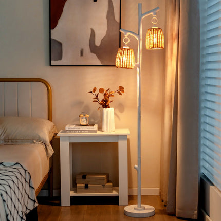 Floor Lamp 165 cm, Dimmable 2-Light, Wicker Shade