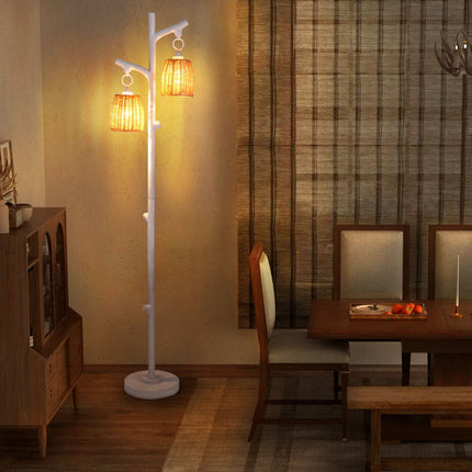 Floor Lamp 165 cm, Dimmable 2-Light, Wicker Shade