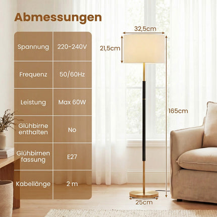 Floor Lamp 165 cm, Linen Shade, E27, Foot Switch
