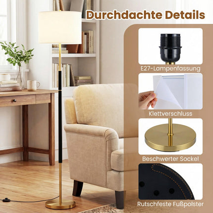 Floor Lamp 165 cm, Linen Shade, E27, Foot Switch