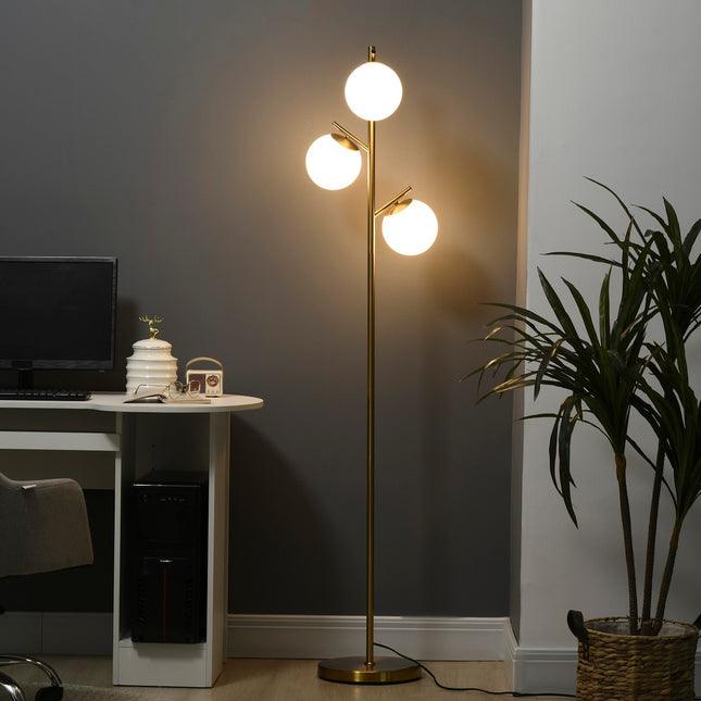 Floor lamp with E27 base, 3 glass shades, 169 cm