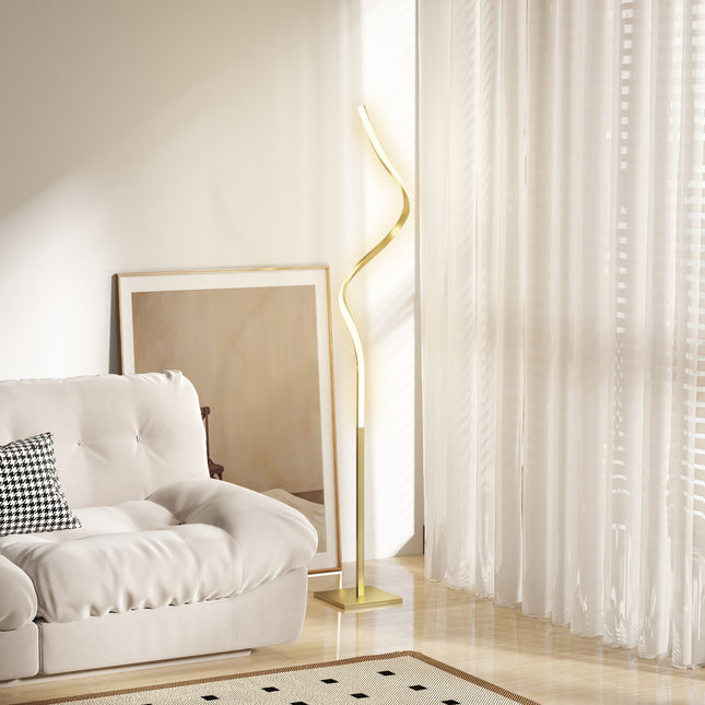 Dimmable LED floor lamp, spiral design, 3 light colors, gold