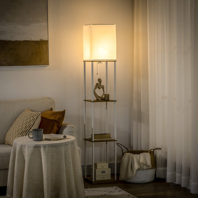 White floor lamp with fabric shade, E27 Socket, 40W