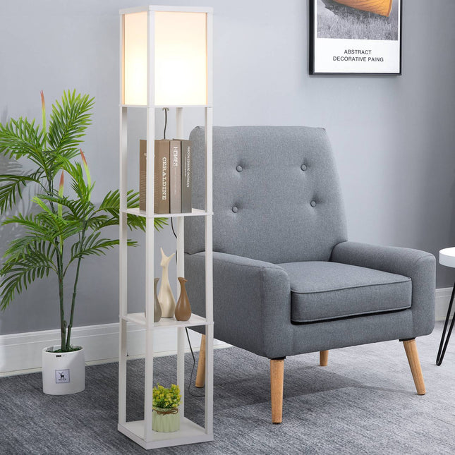 Floor lamp with 3 shelves, E27 socket, white, 26x160cm
