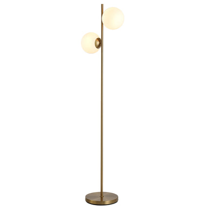 Floor lamp with 2-part glass shade - steel & glass, golden