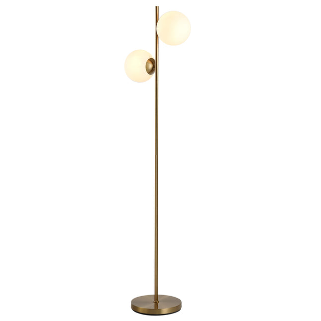 Floor lamp with 2-part glass shade - steel & glass, golden