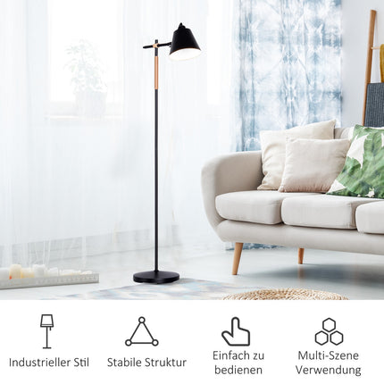 Industrial floor lamp - wood & metal, black/natural, 40W