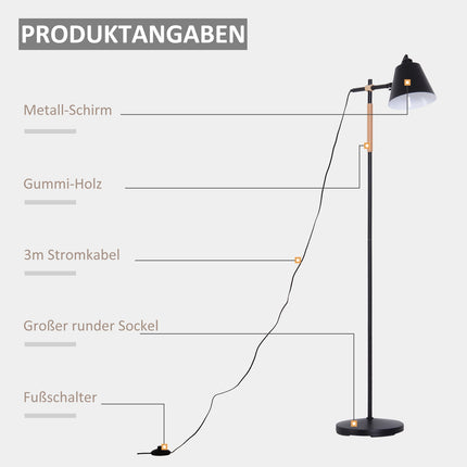 Industrial floor lamp - wood & metal, black/natural, 40W
