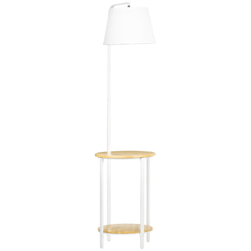 Floor lamp in white metal, 40W, Shade in linen, 162 cm Height