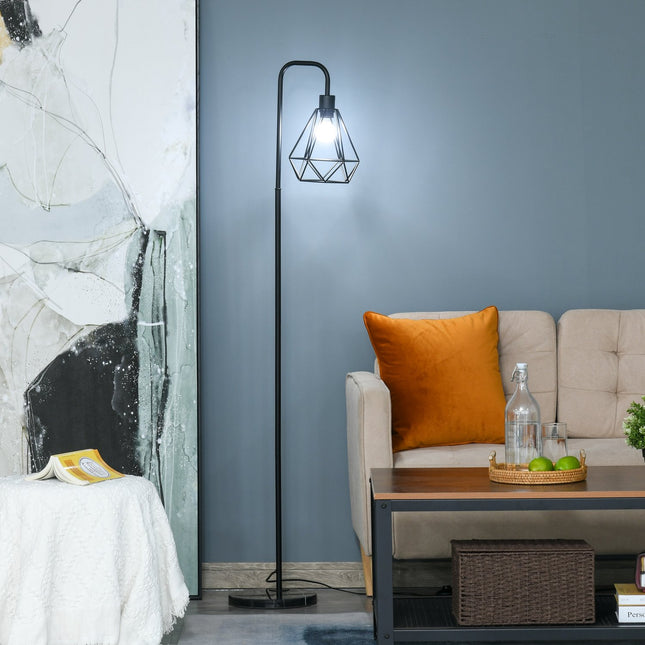 Floor lamp in industrial style, E27 Base, Steel & Marble, Black