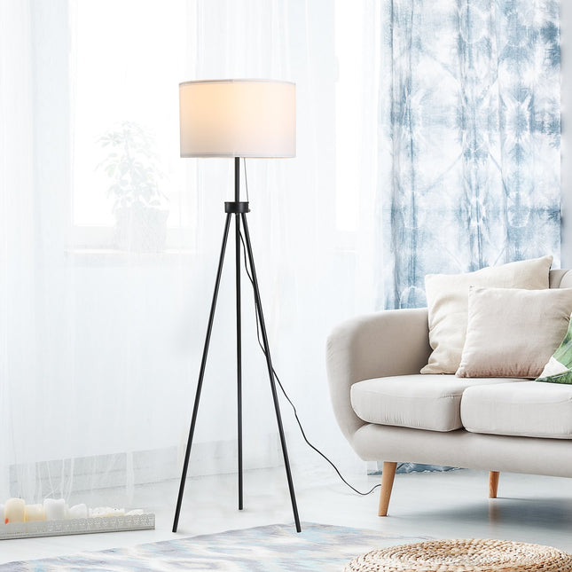 Modern black & white floor lamp E27, steel & polyester