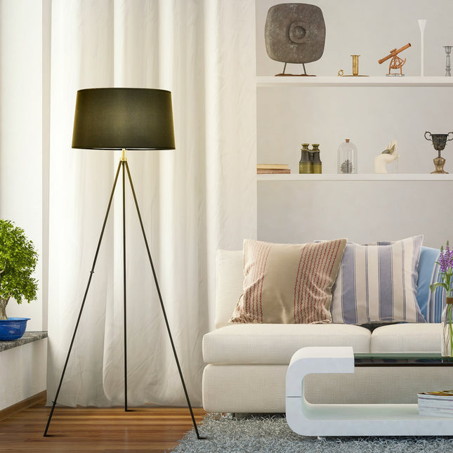 Scandinavian Black Tripod Floor Lamp – Fabric & Metal, 73x156cm