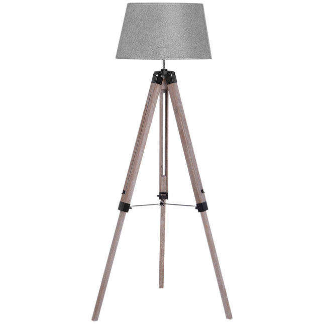 Height-adjustable stand floor lamp, wood & linen, Scandinavian design