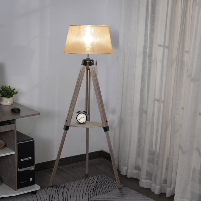 Adjustable vintage floor lamp with shelf, steel & cotton