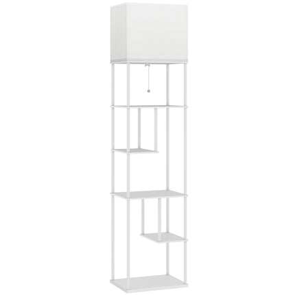 Floor Lamp With Shelves, Dimmable Remote, White