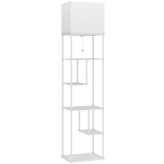 Floor Lamp With Shelves, Dimmable Remote, White