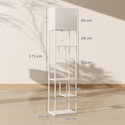 Floor Lamp With Shelves, Dimmable Remote, White