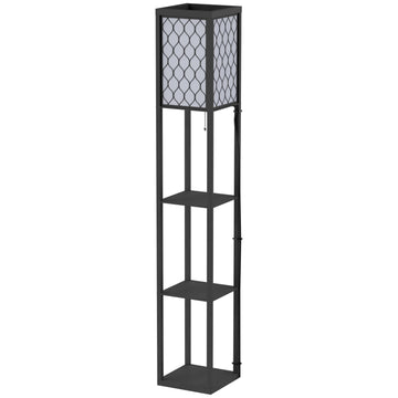 Floor lamp with shelves - black wood, 160cm, E27 40W