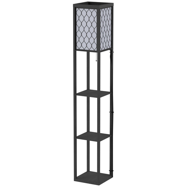 Floor lamp with shelves - black wood, 160cm, E27 40W