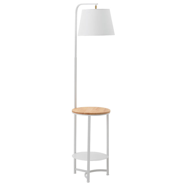 Floor lamp with shelves and table, E27, White metal