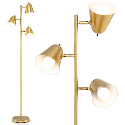 Floor Lamp with 3 Adjustable E27 LED Bulbs, Gold, 163cm