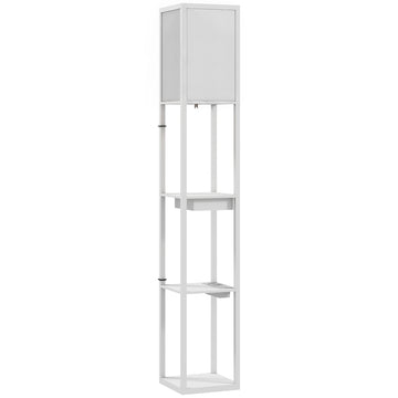 Floor Lamp with 3-Tier Shelf, USB Ports, White MDF