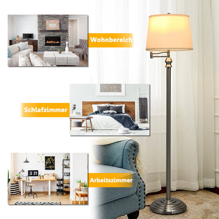 Floor Lamp with Adjustable Arm, Beige Shade, 35.5 x 152 cm