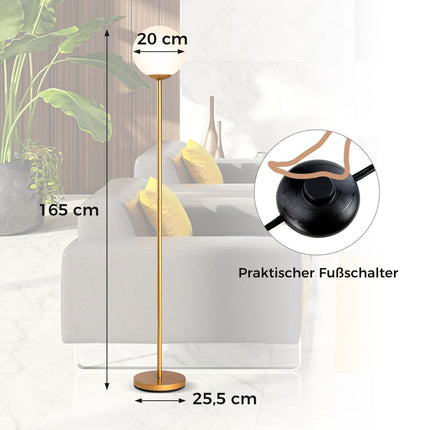 Floor Lamp with Glass Shade & Foot Switch, 165 cm Tall