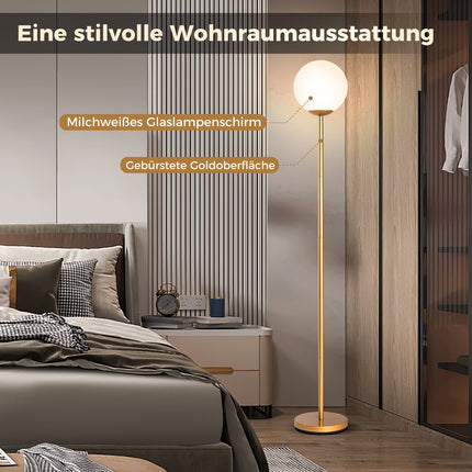 Floor Lamp with Glass Shade & Foot Switch, 165 cm Tall