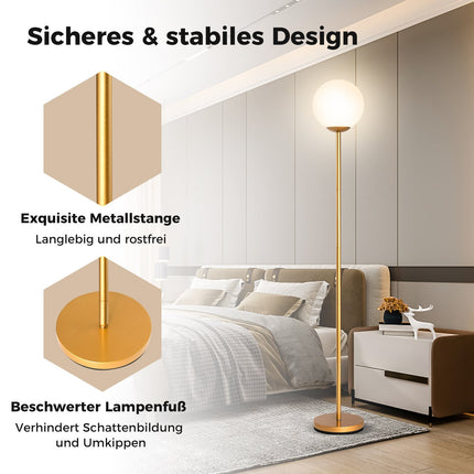 Floor Lamp with Glass Shade & Foot Switch, 165 cm Tall