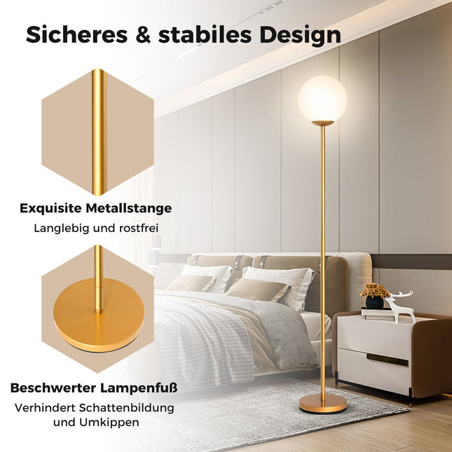 Floor Lamp with Glass Shade & Foot Switch, 165 cm Tall