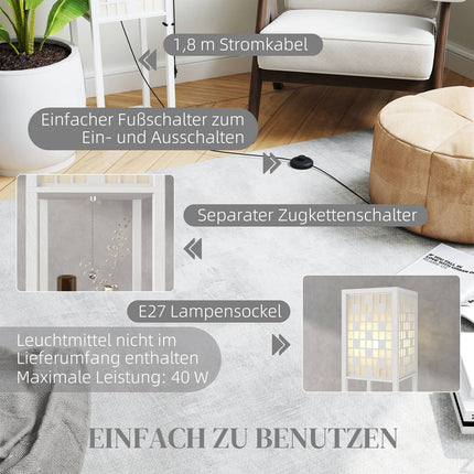 Floor Lamp with Lattice Shade and Dual Shelves, White