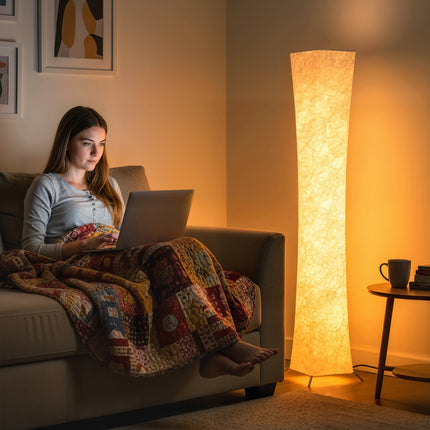 Floor Lamp with Paper Shade, Foot Switch, 3 Brightness Levels