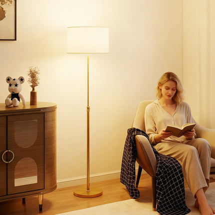 Floor Lamp with Remote, Adjustable Height, Fabric Shade