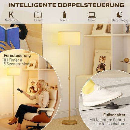 Floor Lamp with Remote, Adjustable Height, Fabric Shade
