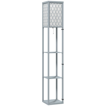 Floor Lamp with Shelf, 3 Tiers, Compact MDF, Light Grey