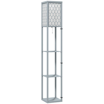 Floor Lamp with Shelf, 3 Tiers, Compact MDF, Light Grey