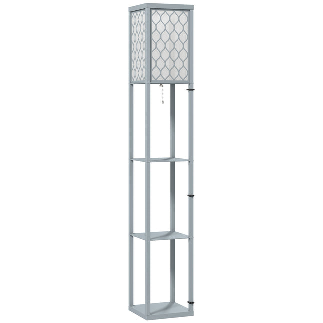 Floor Lamp with Shelf, 3 Tiers, Compact MDF, Light Grey